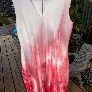 Elie Tahari Red and White Gradient Midi Dress